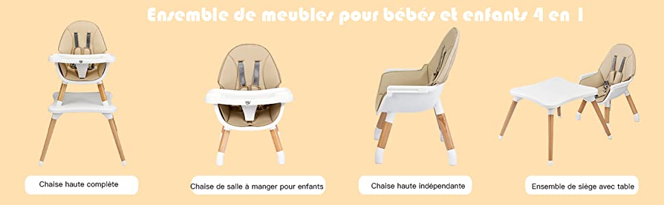 COSTWAY Chaise Haute Bébé Evolutive 2 en 1 avec Plateau Amovible, Chaise de  Repos en Bois avec Repose-Pieds Réglable, Forme A Stable pour Manger Jouer  pour Bébé 6 Mois-3Ans, Beige : 