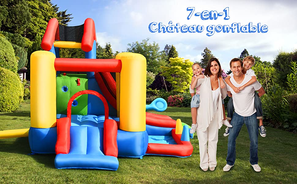 Chateau Gonflable 7 en 1 avec Toboggan pour 5 Enfants de 3 a 10 ans Charge Max 135KG