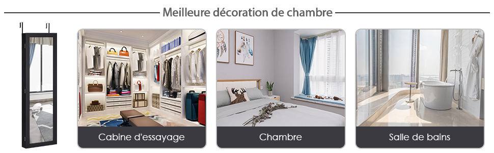 Armoire a Bijoux Murale Meuble a Bijoux Suspendue Accrochee a la Porte Noir
