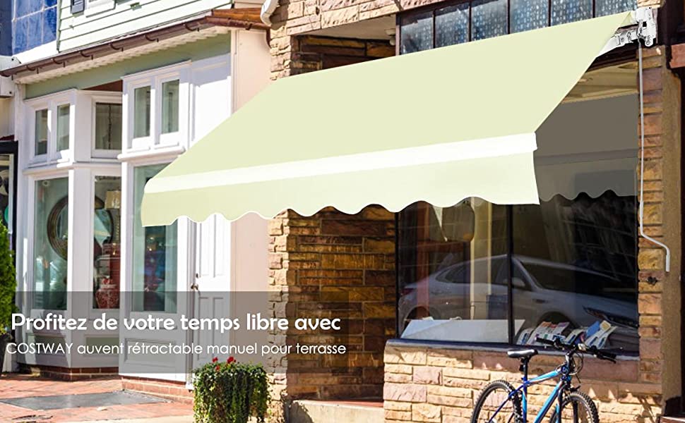  Store Banne Retractable 3 X 2,5M avec Tissu Resistant aux UV et a lEau Cadre en Aluminium pour Terrasse Balcon Beige