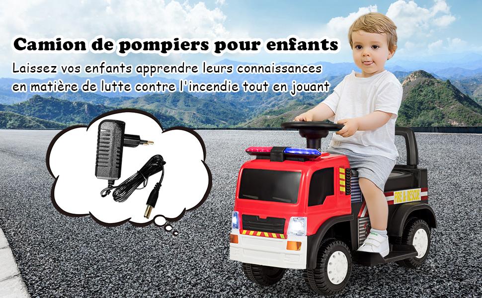  Camion de Pompiers Electrique Alimente par une Batterie de 6V Pour Garçon et Fille de 3 a 6 ans