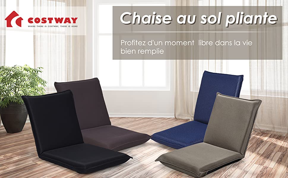 Chaise de Sol Pliable Tatami Inclinable en 6 Position 44 x 54,5 x 53,5 CM  Café - Costway