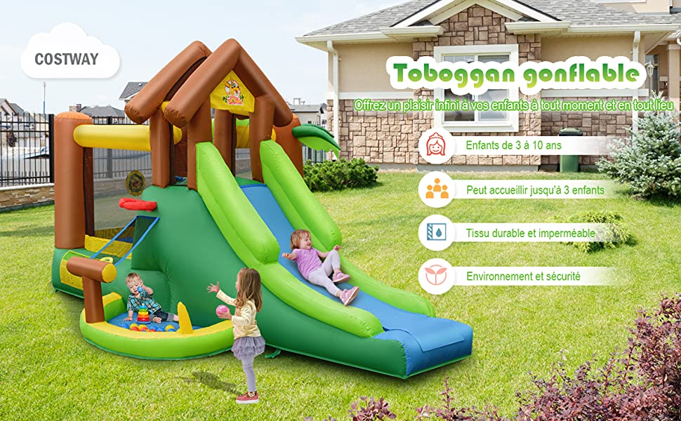 Chateau Gonflable pour Enfants avec Double Toboggans 3-10 Ans Capacite Max 135KG