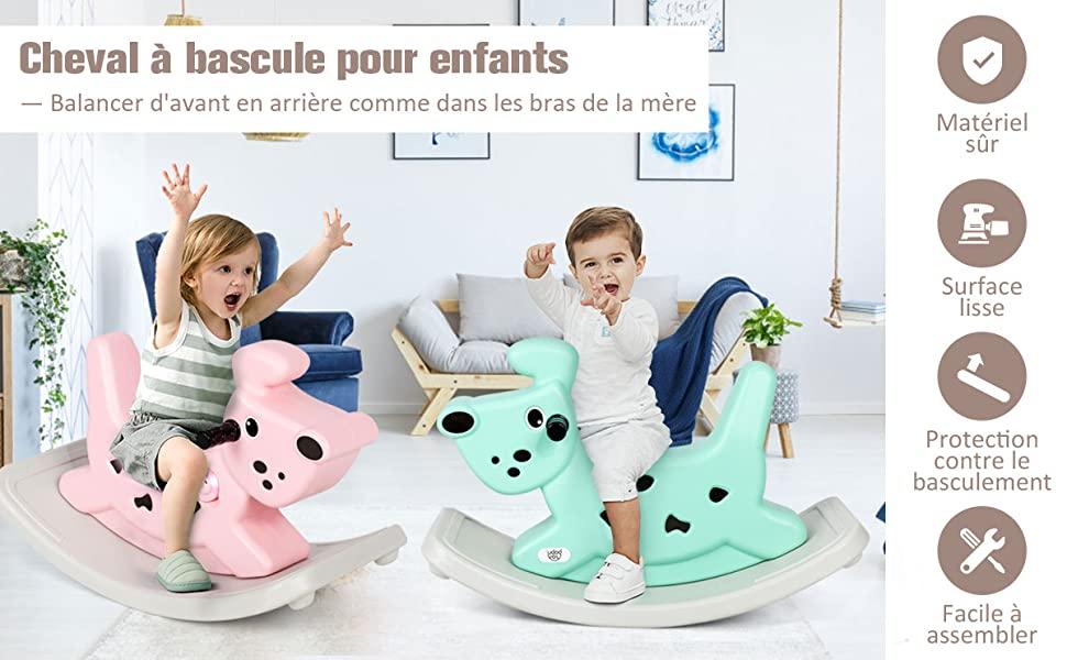 Cheval a Bascule avec Musique et Lumieres pour Enfants de 6 Mois Jouet a Bascule Exterieur Vert