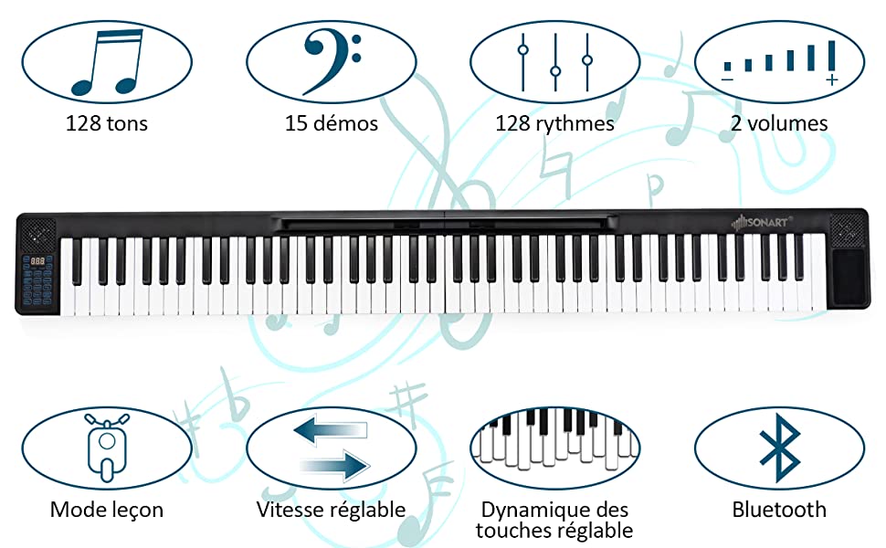 COSTWAY Clavier de piano numérique à 88 touches, piano électrique portable  avec pédale de sustain, sac de transport et alimentation, touches