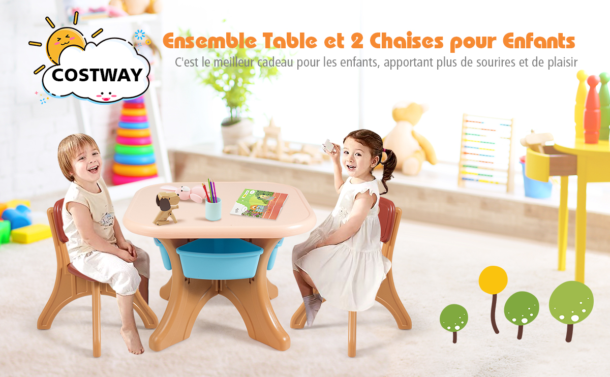 COSTWAY Ensemble Table et 2 Chaises Enfants 2 Face (Noir et Blanc