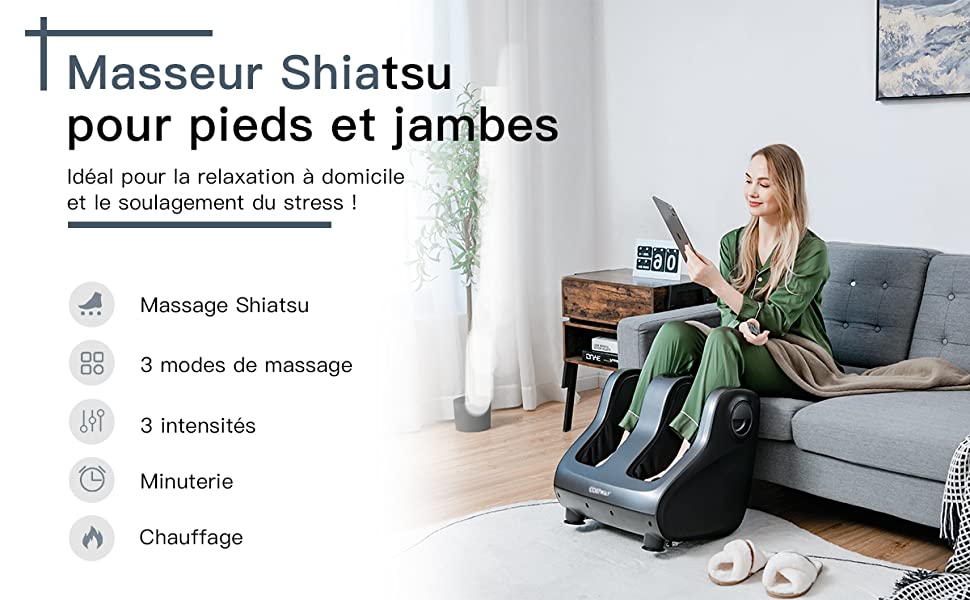 Costway-Masseur-de-Pieds-Shiatsu-avec-Pression-Petrissage-Chauffage-et-Vibration-Minuterie-Telecommande-Soulager-la-Douleur-Rouge