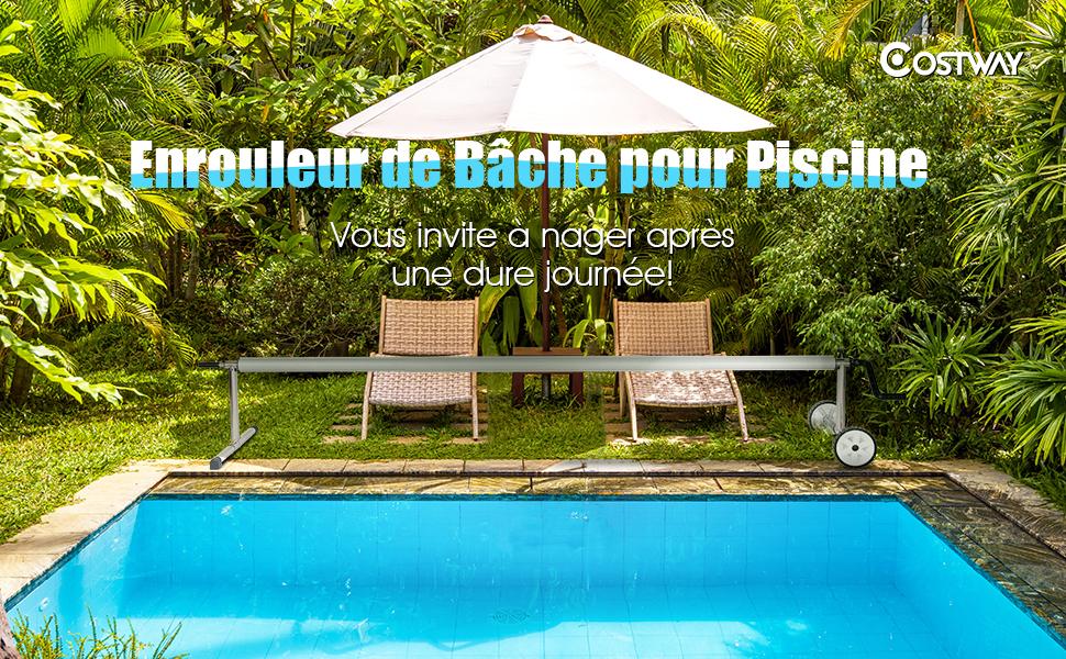 Enrouleur de Bache de Piscine Léger Amovible Acier Inoxydable et Aluminium Moulinet pour Couvertures 5 Tubes Telescopique
