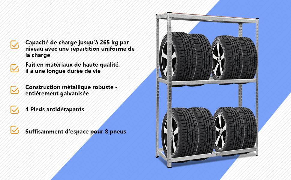 Etagere Rangement Stockage pour Pneus Rayonnage a Pneus a 3 Niveaux 120 x 40 x 180 cm