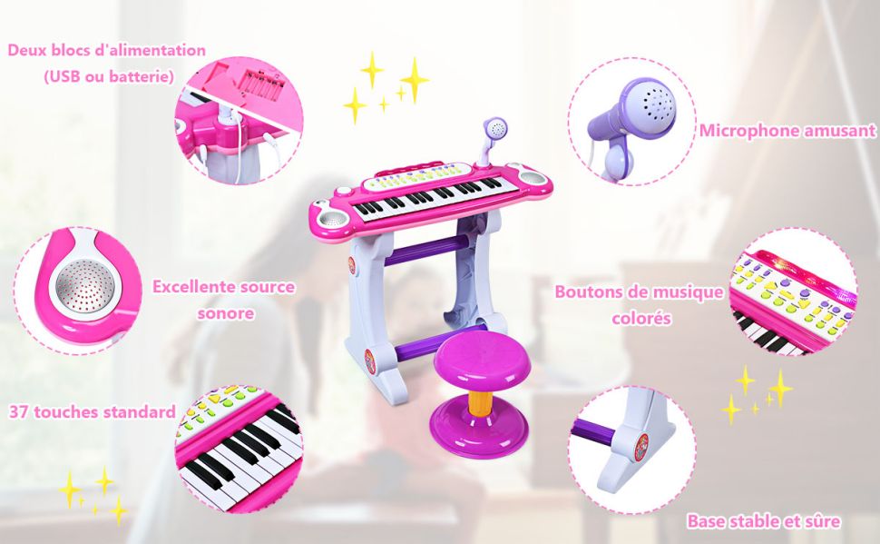 Speelgoed-instrument-mini-halve vleugelpiano-met-verlichting