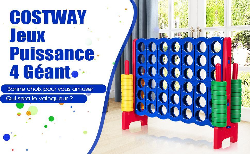 Puissance 4 Geant pour Enfants et Adultes avec 42 Jetons Circulaires Bleu fonce