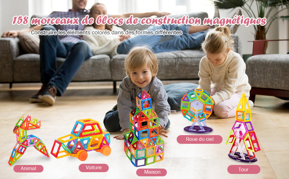 Construction Magnetique Enfant 3-8 ans Fille Garçon 34PCS Bloc De