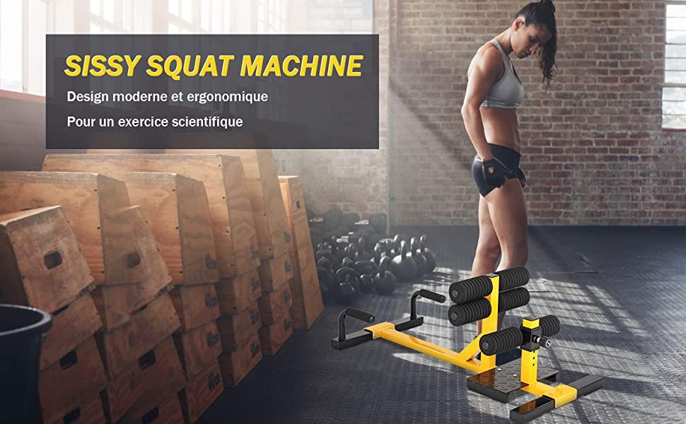 3 en 1 Sissy Squat en Fer Machine a Squat Hauteur Reglable a 6 Positons pour Fitnesse a lInterieur