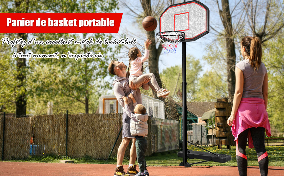 Panier de Basket sur Pied Reglable Mobile avec Roues Hauteur 220-305 cm avec 2 Roues pour Enfants Ados Adultes