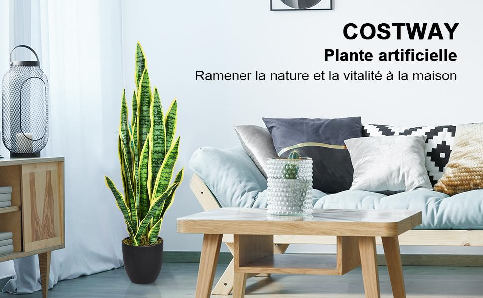 Plante Artificielle Deco Interieur Sansevieria Trifasciata avec Pot et 20 Feuilles
