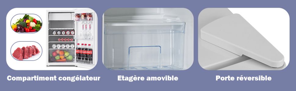COSTWAY Mini Frigo Mini Réfrigérateur Silencieux 46L Table Top Intégrable  Noir 47 x 45 x 50 cm pour Chambre ou Hôtel Blanc