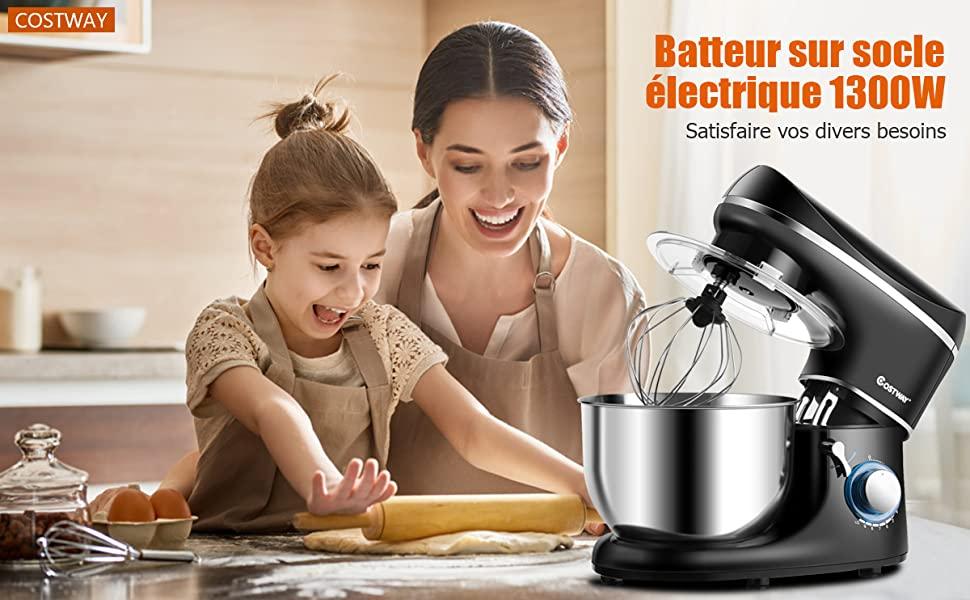  Robot de Cuisine Multifonction 1300W avec Bol d'Acier 5,5L Accessoires Inclus Noir 
