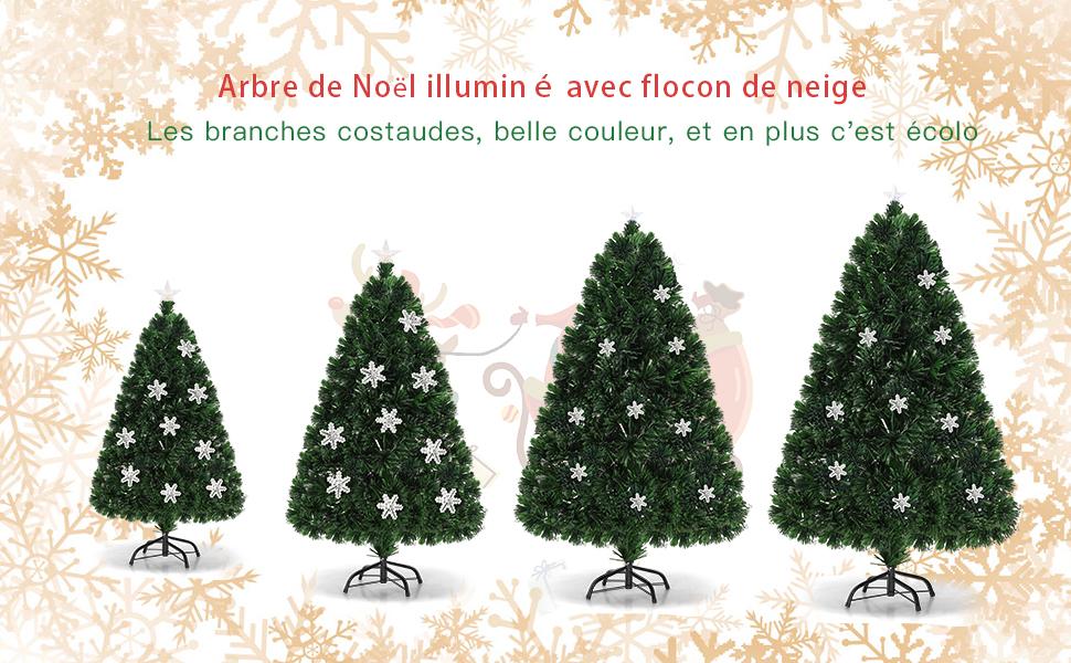 210cm Sapin de Noel Artificiel LED Lumineux 280 Branches Lumiere a Variation de Couleurs avec Etoile a la Cime et Flocons de Neige