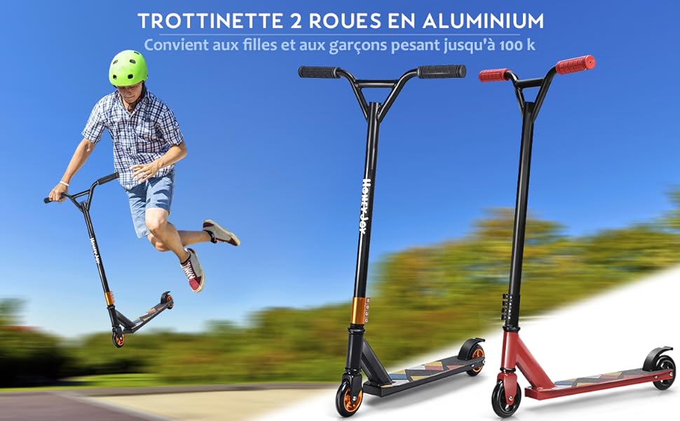 Trottinette Freestyle en Aluminium avec Roues en PU à 360° Frein Arrière et  Guidon Antidéparant Support Jusqu'à 100KG Rouge - Costway