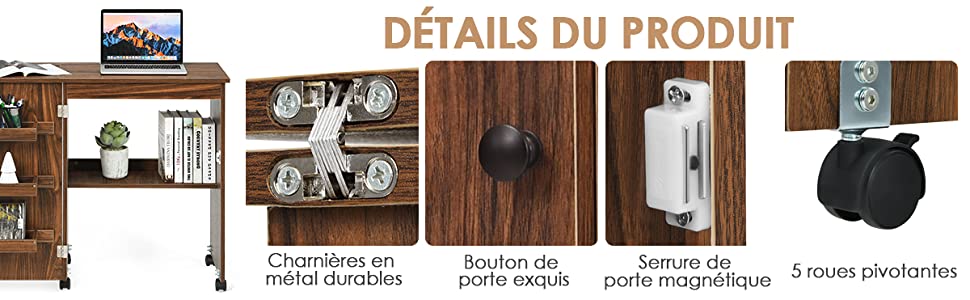 Table de Couture Pliable 3 Etagères pour Bobines Roulettes  Verrouillables158 x 50 x 75cm (L x l x H) Blanc