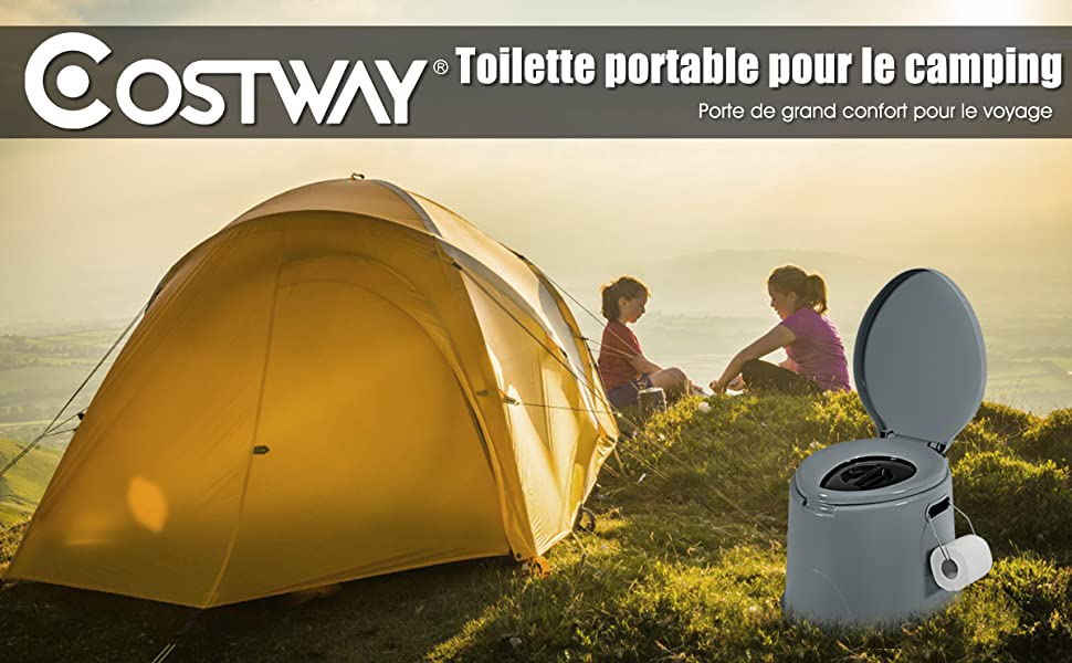 Toilette Portable pour Camping Exterieure avec Seau Interieur 5L en PP Charge 200KG 
