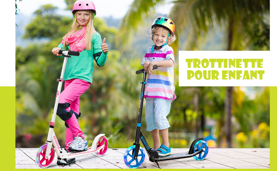 Trottinette Sport avec Plateau en Aluminium Poignée Ajustable pour les Enfants de 10 ans et plus Rose