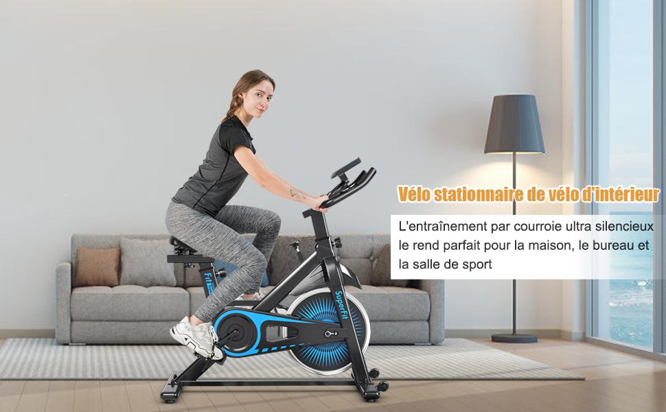Velo dappartement silencieux avec roue et guidon en acier Noir et Bleu