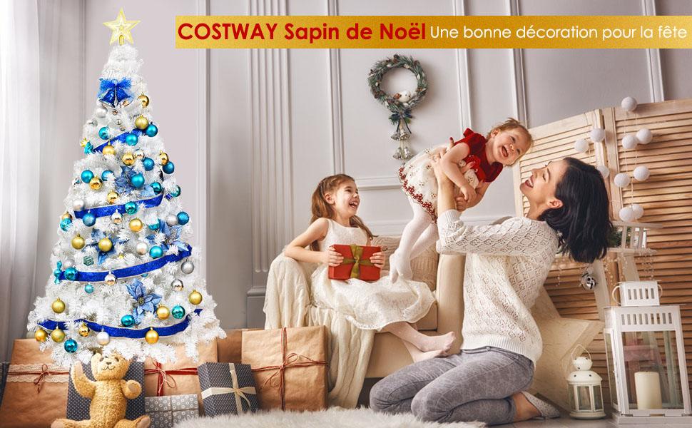 Sapin de Noel pour Decoration de Noel Materiau PVC avec Pied en Metal 150cm Blanc