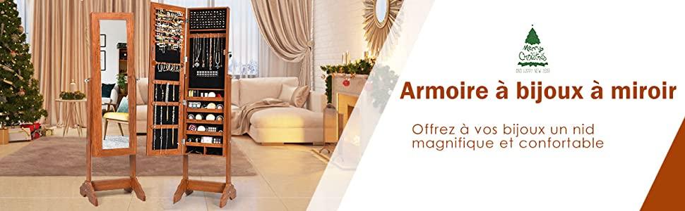 Armoire a Bijoux Inclinable avec Cle Verrouillable et Doublure en Velours de Style Moderne Brun 40 x 38 x 155 CM Marron