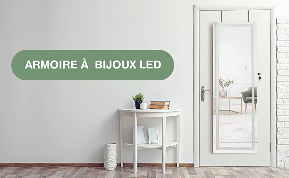 Armoire a Bijoux avec Ecran Tactile Lumineux LED Verrouillable Rangement pour Bijoux et Cosmetiques Blanc