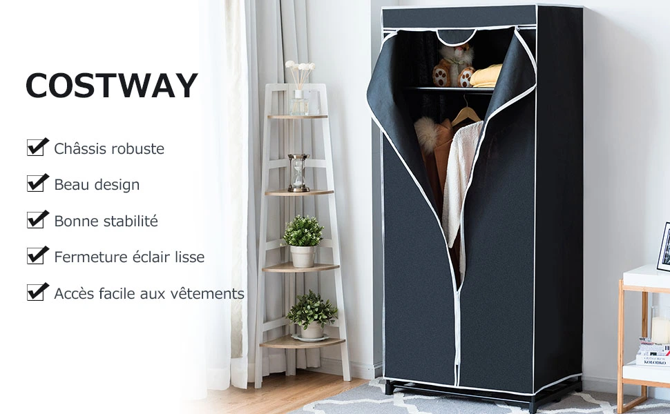 Vliesgarderobe Garderobe Kledingopberger Zwarte opbergkast Grote opslagcapaciteit