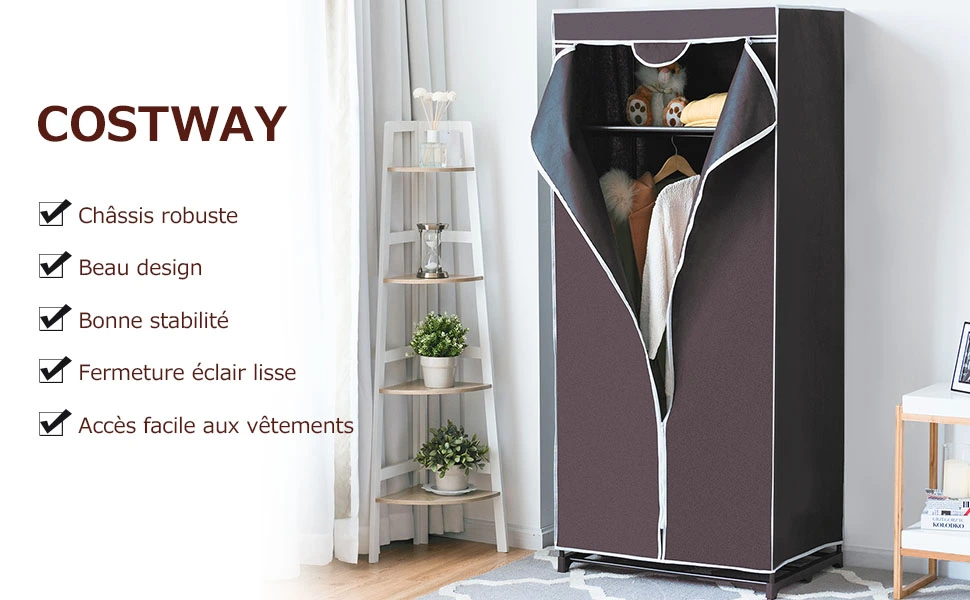 Armoire Penderie en Non-Tisse Rangement de Vetement Placard de Rangement Cafe
