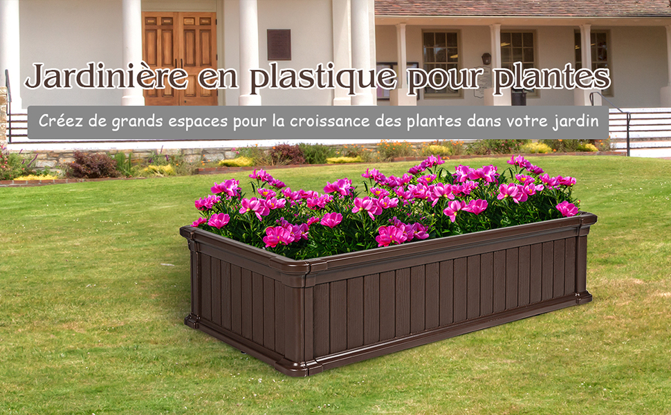  Jardiniere en Plastique Bac a Plantes Rectangulaire pour Legumes et Fleurs 122 x 60 x 30 cm Marron