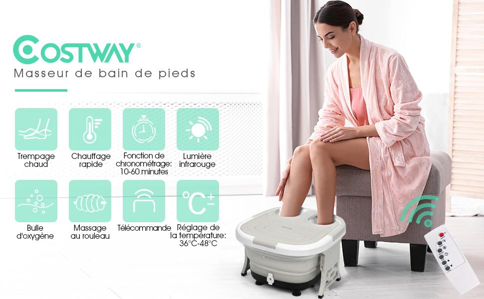 Thalasso Balneotherapie Voetenbad met afstandsbediening Opvouwbaar bad Infraroodlicht met bubbelmassage en vibratie Grijs