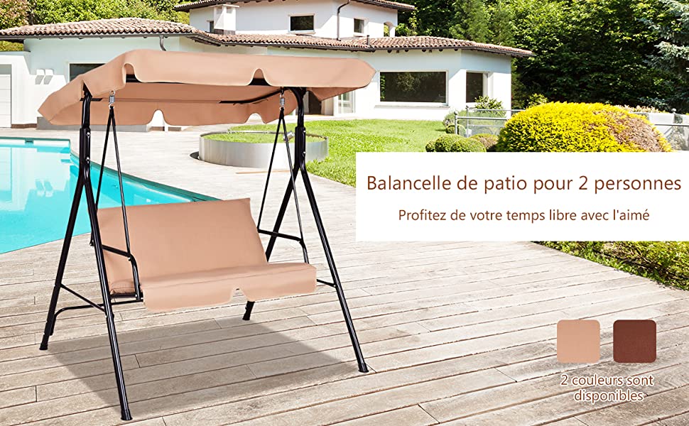 Balancelle de Jardin sur Pied pour 2 Personnes Resistante a LUV Marron 
