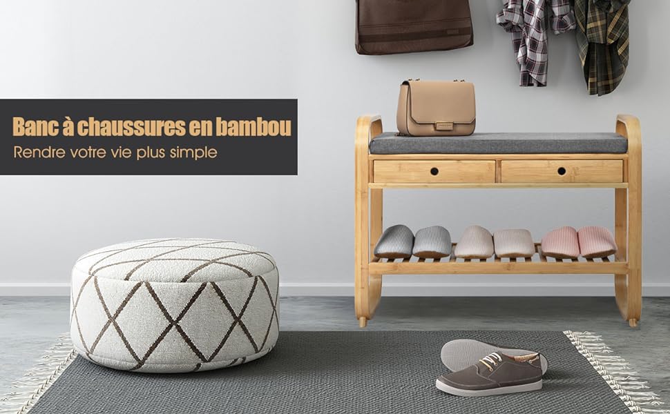 Ginatex banc rangement de meuble à chaussure en bois banc armoire
