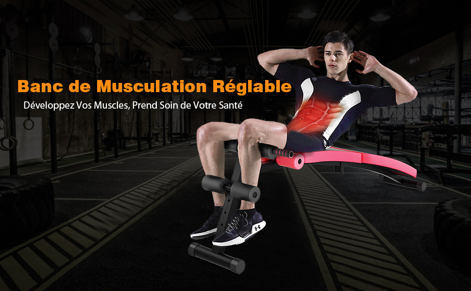  Banc de Musculation multifonction 4 niveaux de reglage en hauteur Banc a Abdominaux pliables Charge maximale 200 kg