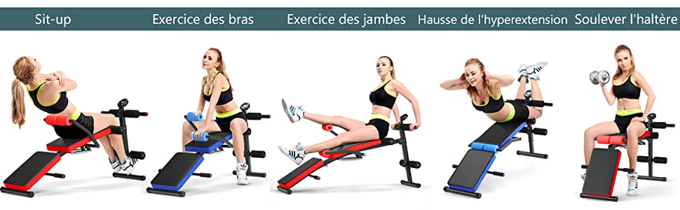 Banc de Musculation Pliable Abdos et Sit-up avec 5 Rouleaux de Mousse Charge 130KG Noir et Bleu