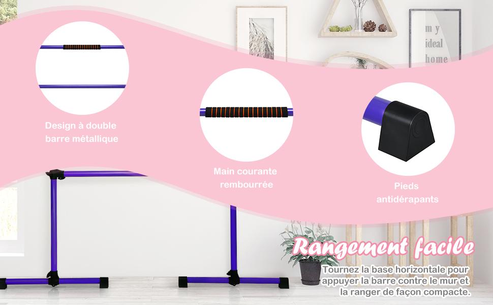 Costway Double Barre de Danse Classique Hauteur Réglable 20-119CM avec