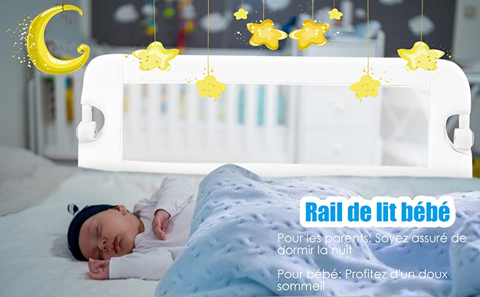 Giantex barrière de lit pliable et portable pour enfant/bébé 150x42cm en  tissu oxford avec mousse souple, trous pré-percés blanc - Conforama