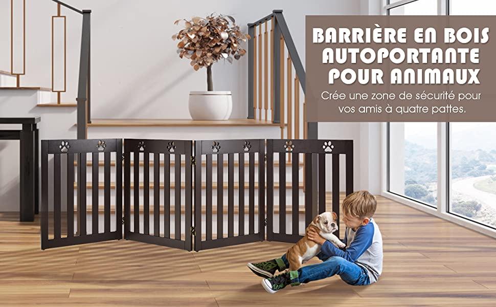 Houten Veiligheidshek voor Honden met 360° Flexibele Scharnieren en 4 Panelen 60CM Bruin