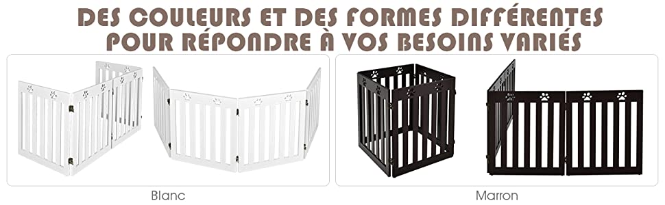 Barrière de sécurité en bois pour chiens avec charnières flexibles à 360°  et 4 panneux 60 cm marron 20_0000236