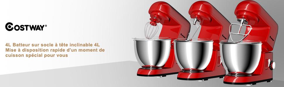 Pastry Robot 1300W elektrische mixer met 4L roestvrijstalen kom op 6 instelbare snelheden met rode haakgardeklopper
