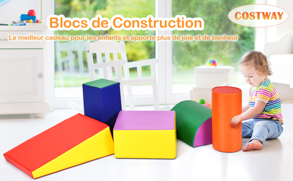 Blocs de Construction de Grands XL en Mousse-5 Pièces- Jouets Éducatifs sur  Logiciel avec Housse pour Enfants d'Âge Préscolaire - Costway
