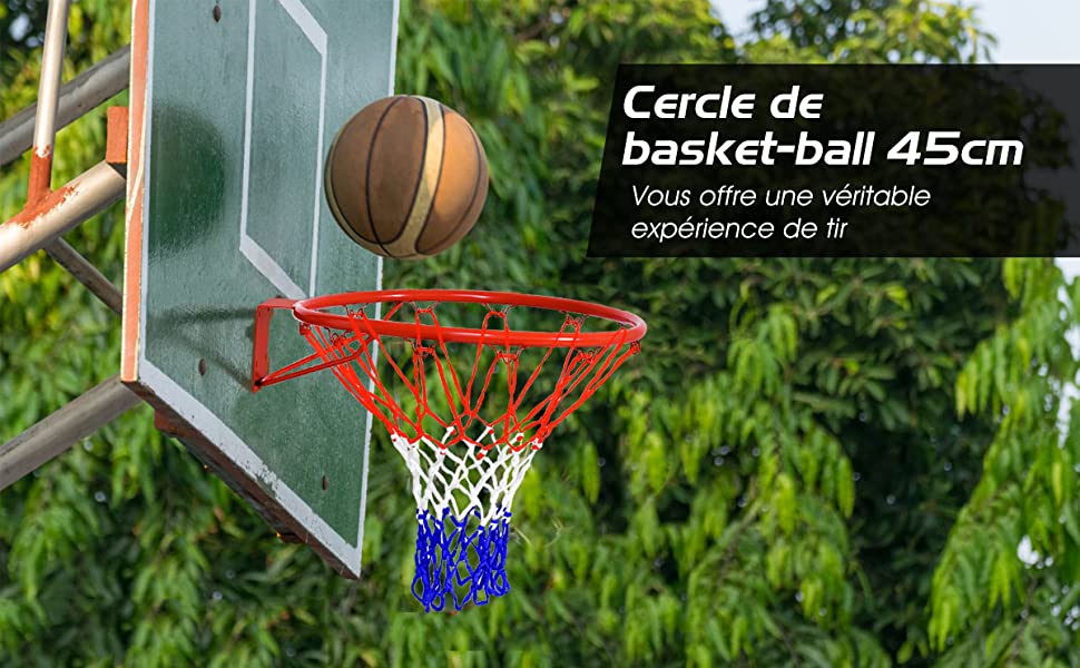 Panier de Basket-ball avec Filet de Rechange 46CM en PE Durable Montage Mural/sur Porte 4 Vis Expansion Intérieur/Exterieur