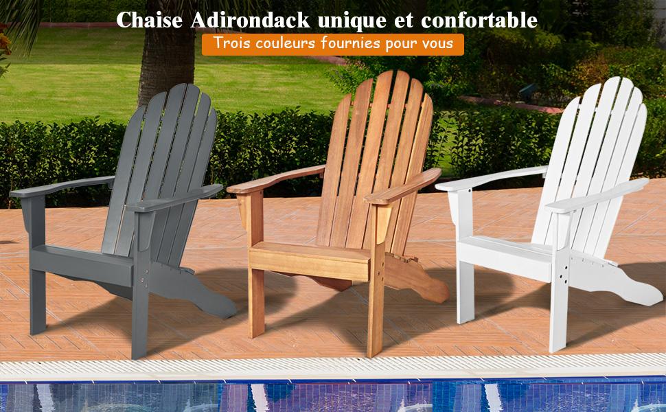 Chaise de Jardin Adirondack en Bois Resistant aux Intemperies avec Dossier Incurve Charge 170KG Gris