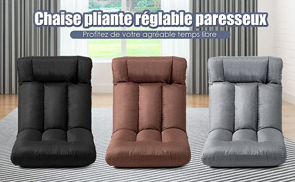  Canape Paresseux Chaise de Meditation Tatami Chaise Canape-lit au Sol a 5 Positions Noir