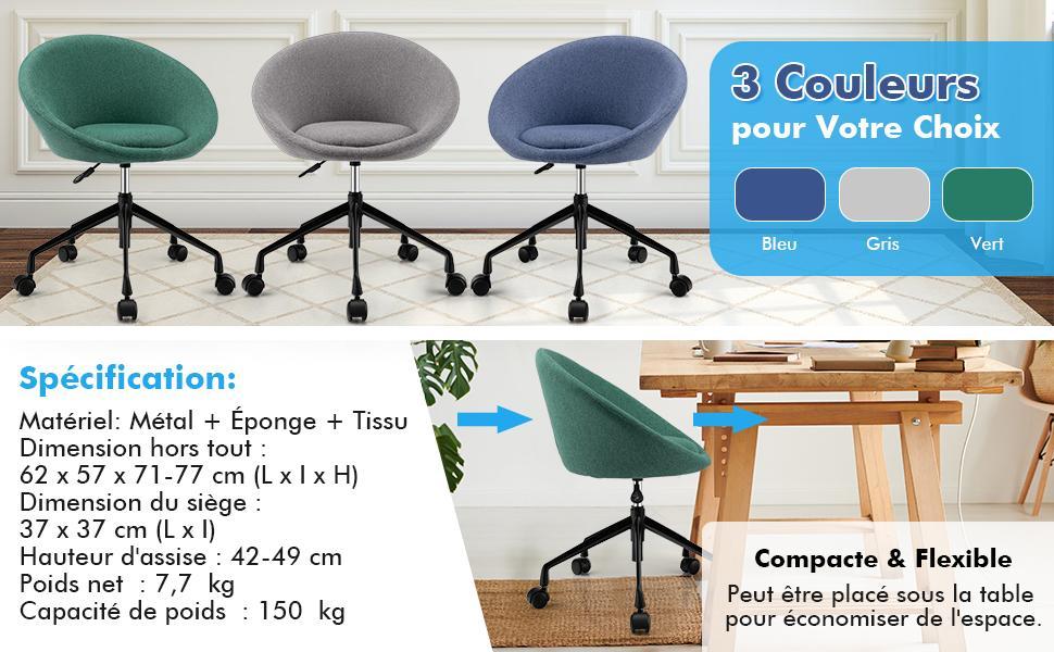 chaise-de-travail-pivotante-en-tissu-de-lin