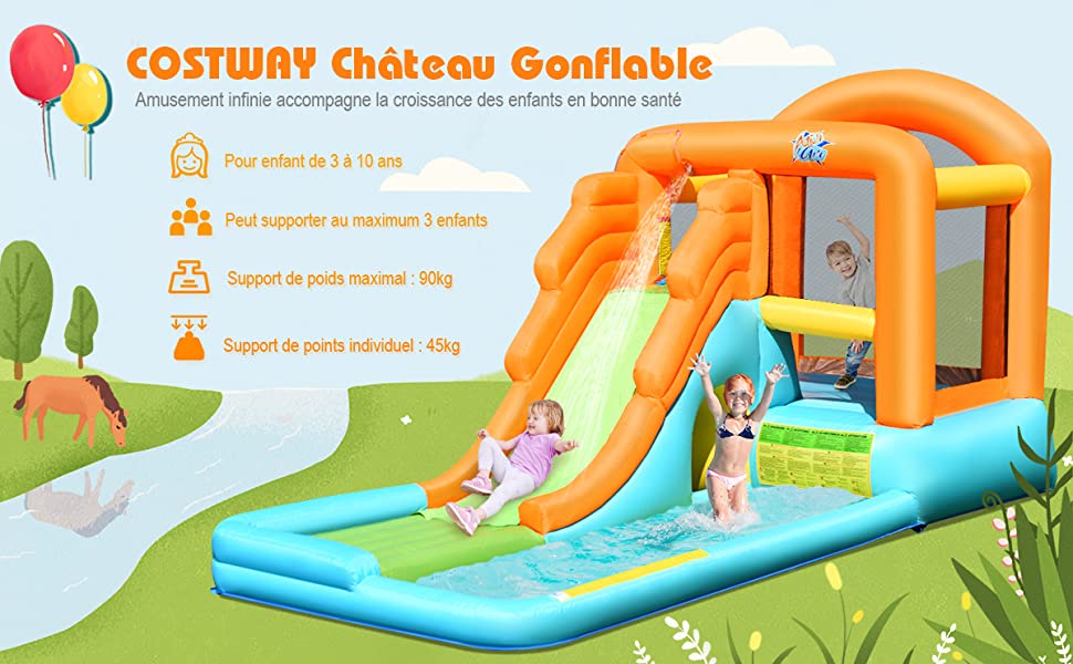 Costway toboggan pliant en plastique pour enfants, aire de jeux jeu  d'extérieur et d'intérieur, avec capacité de charge 50kg, pour enfant de 3  à 8 ans, multicolore - Conforama