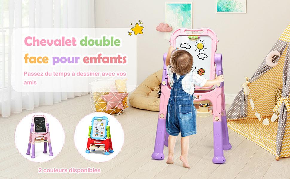 Tableau Enfant Chevalet 2 Face: Tableau Blanc et Tableau a Craie pour Enfant Pivotant a 360° avec 23 Accessoires 3 Ans+